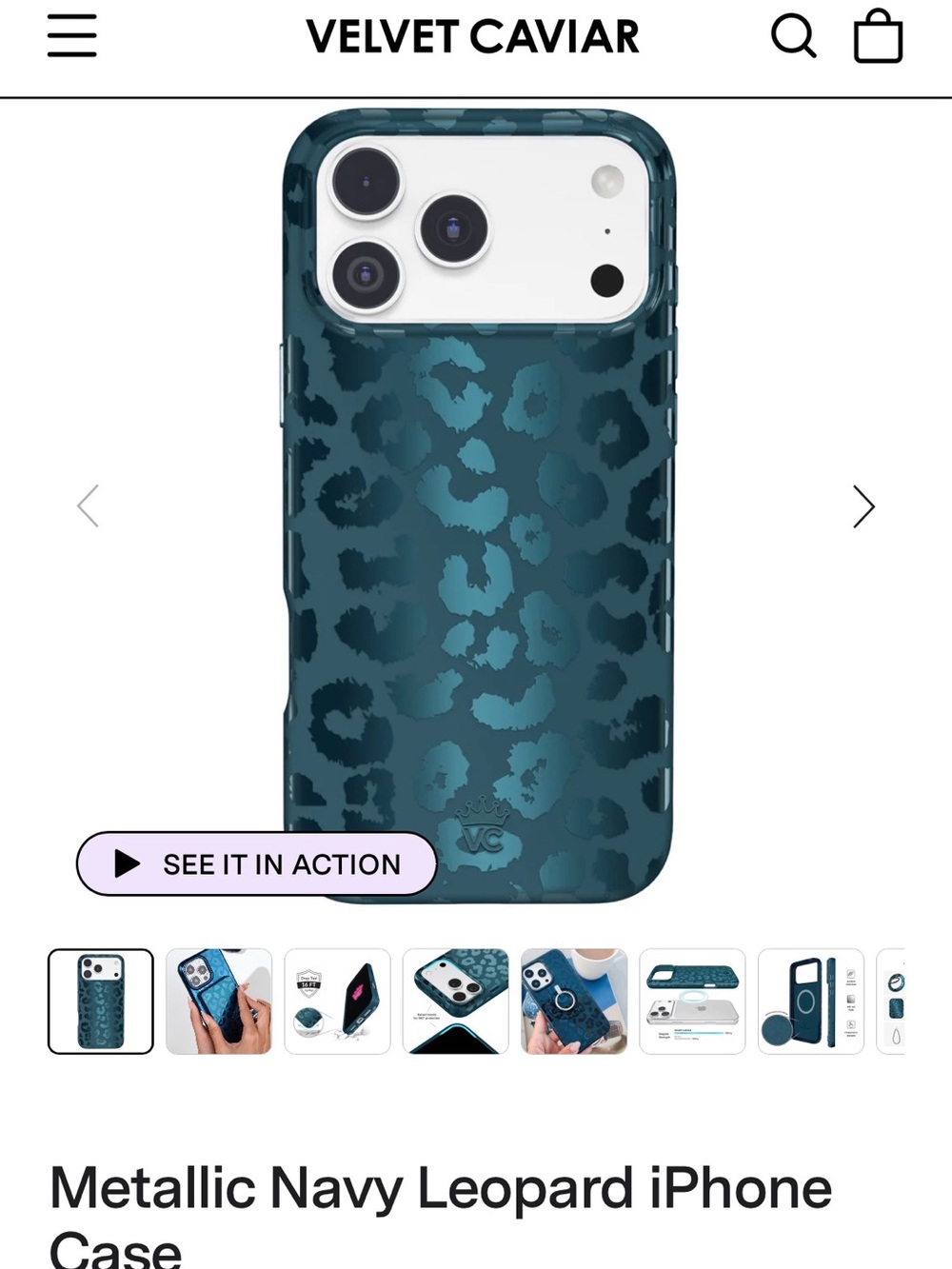 Velvet Caviar Metallic Navy Leopard iPhone 16 Pro Case